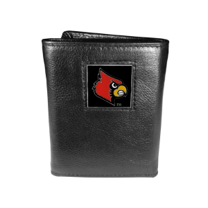 Louisville Cardinals Deluxe Leather Tri-fold Wallet Packaged in Gift Box